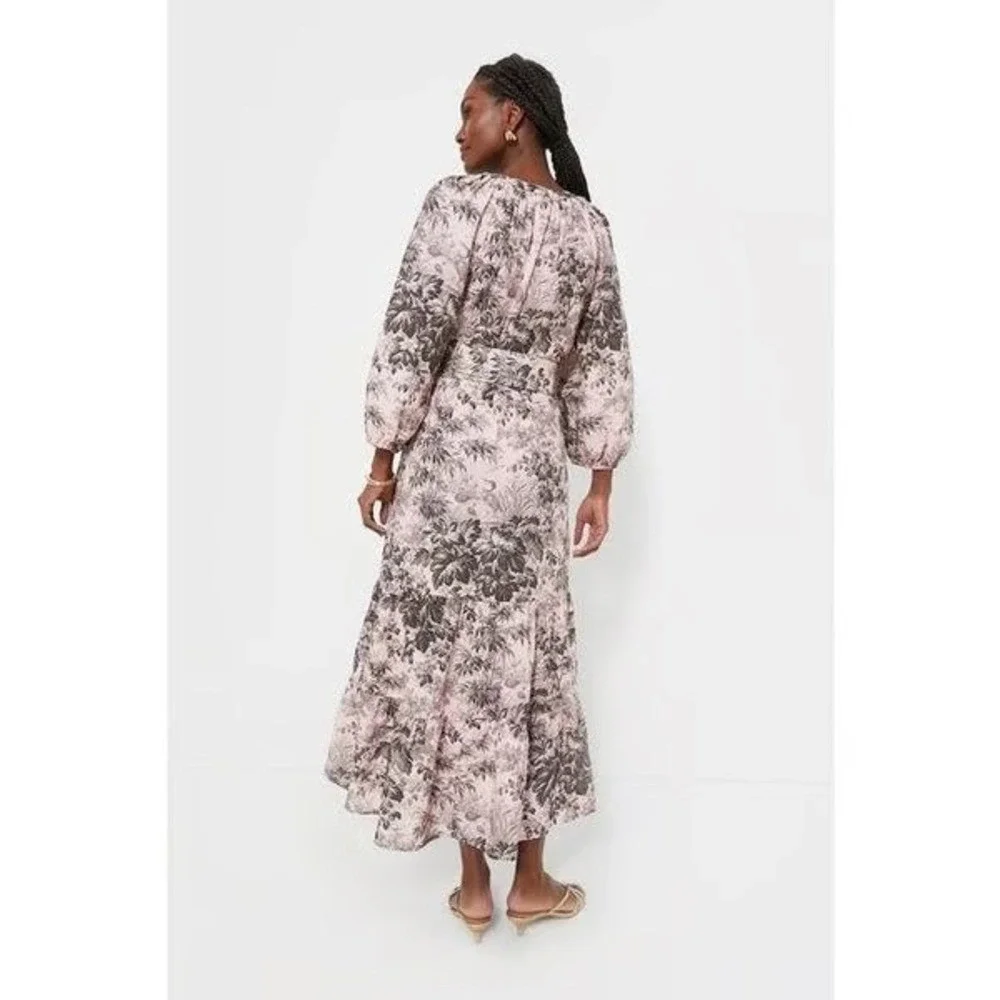 Tuckernuck Pressed Powder Toile Lyles Dress Pink Gray Puff Sleeve Tiered NWT M - Picture 5 of 10